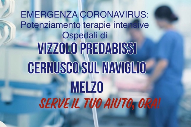 Coronavirus: aiuto ospedali Vizzolo - Melzo - Cernusco